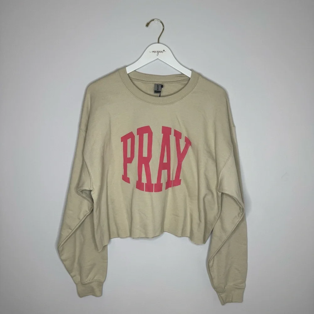 NWT | Pray Beige Cropped Sweatshirt | Size Large - Picture 2 of 7